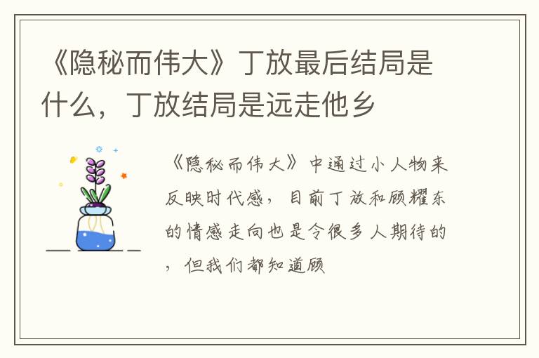 丁放结局是远走他乡 《隐秘而伟大》丁放最后结局是什么