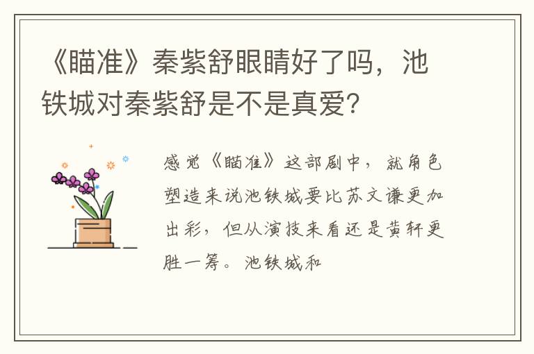 池铁城对秦紫舒是不是真爱 《瞄准》秦紫舒眼睛好了吗