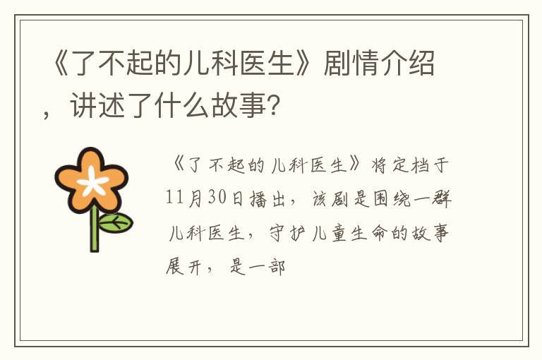 讲述了什么故事 《了不起的儿科医生》剧情介绍