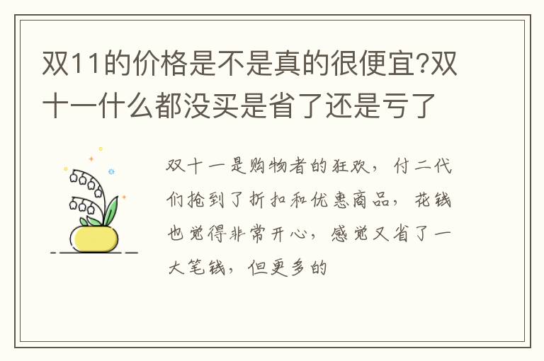 双十一什么都没买是省了还是亏了 双11的价格是不是真的很便宜