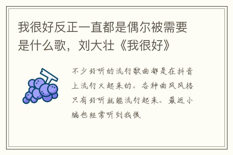 刘大壮《我很好》 我很好反正一直都是偶尔被需要是什么歌
