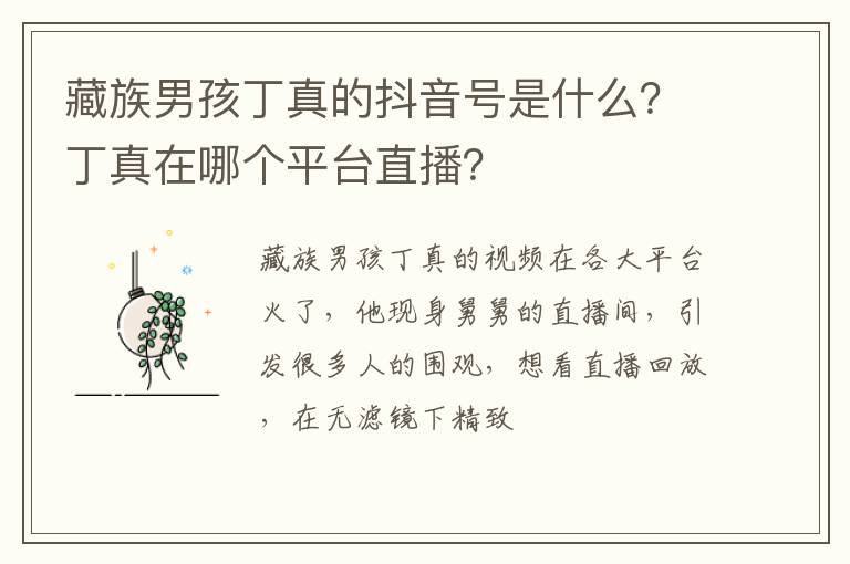 丁真在哪个平台直播 藏族男孩丁真的抖音号是什么