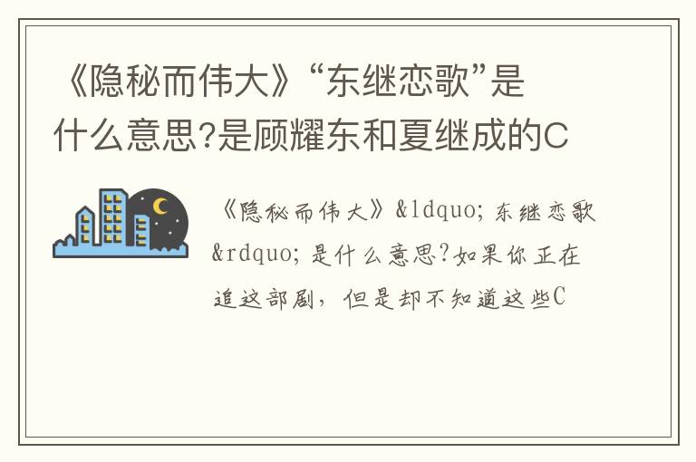 是顾耀东和夏继成的CP名 《隐秘而伟大》“东继恋歌”是什么意思