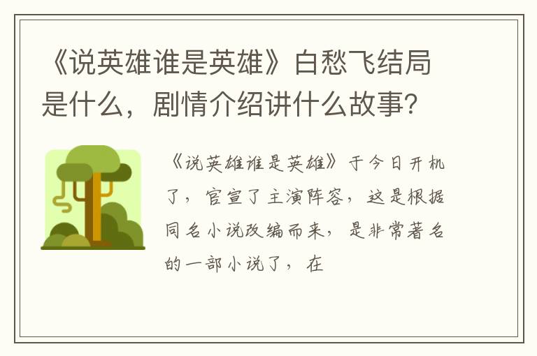 剧情介绍讲什么故事 《说英雄谁是英雄》白愁飞结局是什么