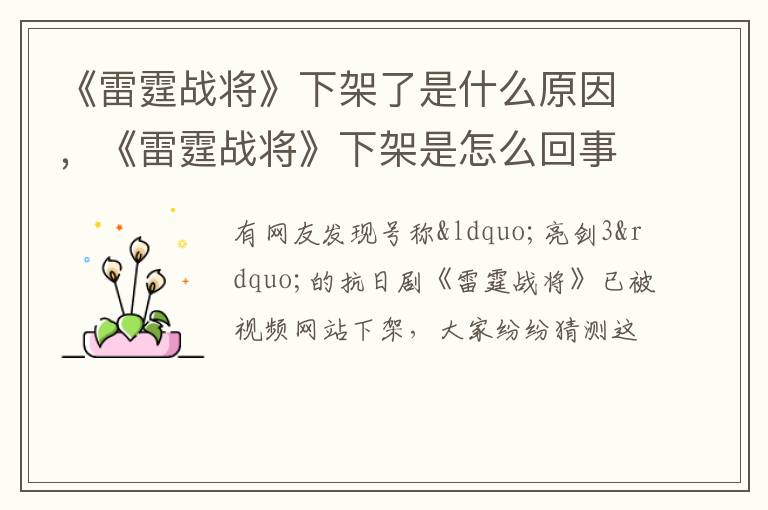 《雷霆战将》下架是怎么回事 《雷霆战将》下架了是什么原因