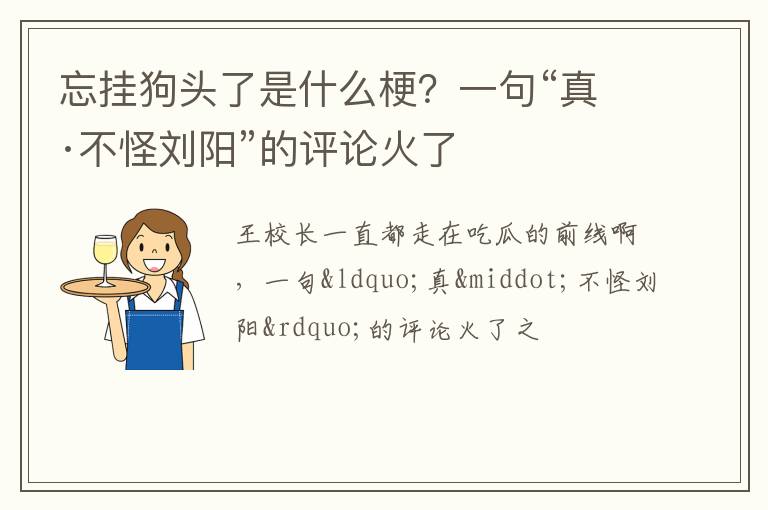 一句“真·不怪刘阳”的评论火了 忘挂狗头了是什么梗