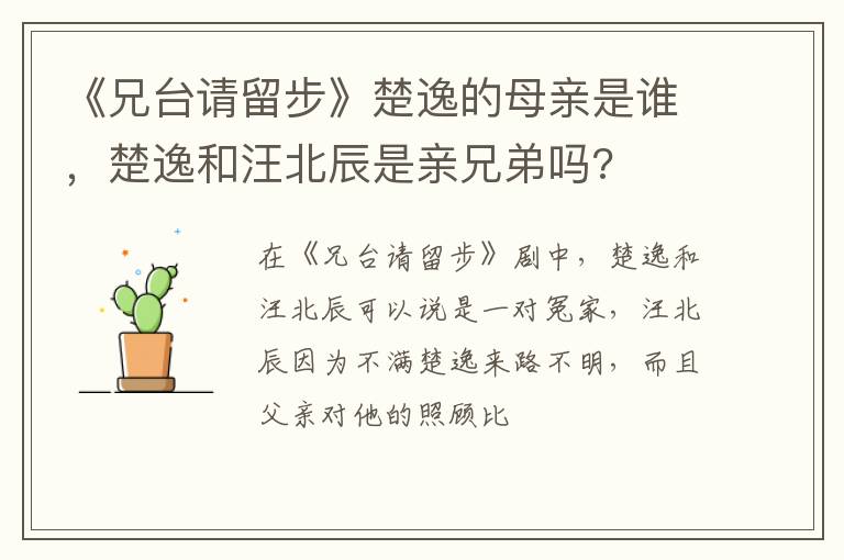 楚逸和汪北辰是亲兄弟吗 《兄台请留步》楚逸的母亲是谁
