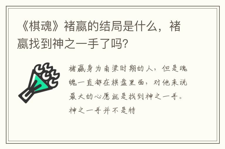 褚嬴找到神之一手了吗 《棋魂》褚嬴的结局是什么