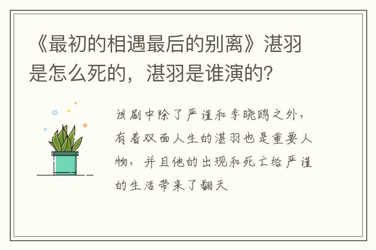湛羽是谁演的 《最初的相遇最后的别离》湛羽是怎么死的