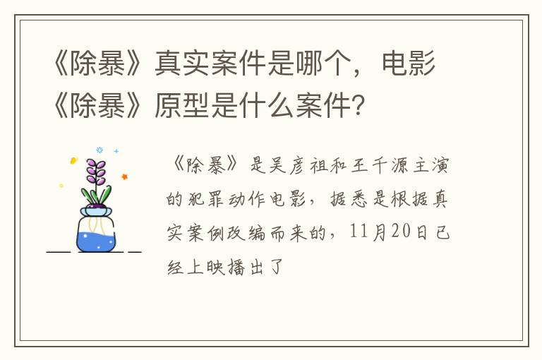 电影《除暴》原型是什么案件 《除暴》真实案件是哪个