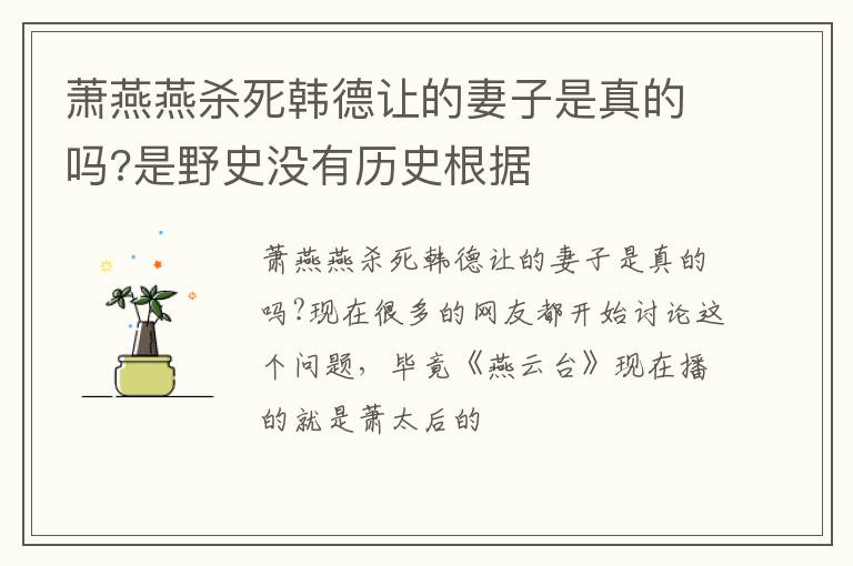 是野史没有历史根据 萧燕燕杀死韩德让的妻子是真的吗