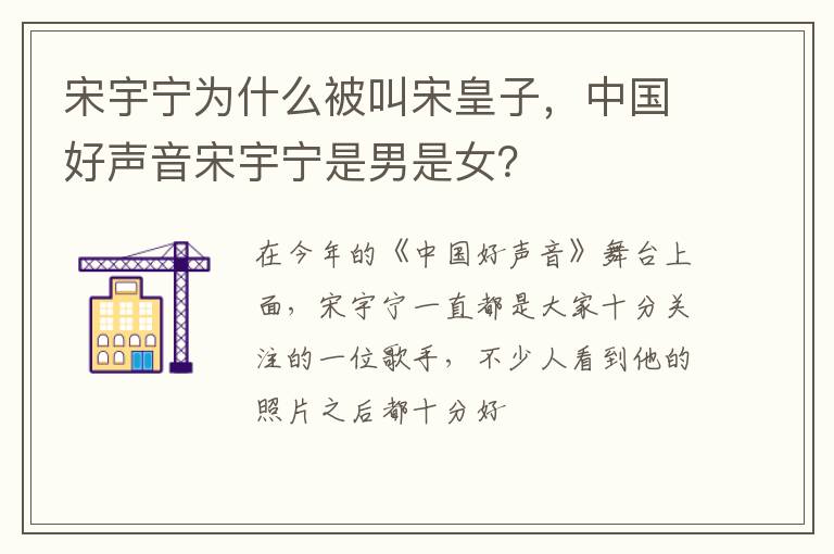 中国好声音宋宇宁是男是女 宋宇宁为什么被叫宋皇子