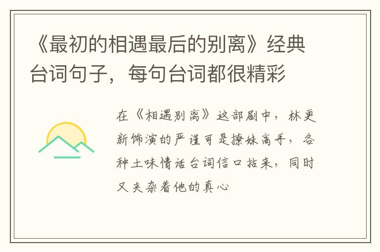 每句台词都很精彩 《最初的相遇最后的别离》经典台词句子