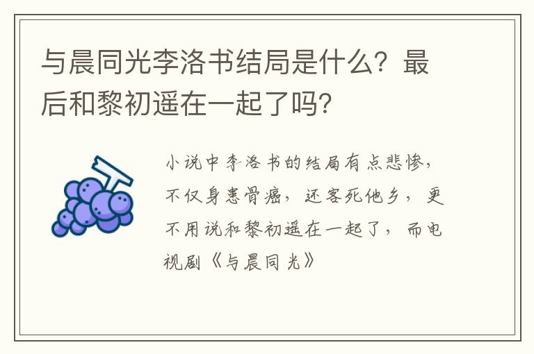 最后和黎初遥在一起了吗 与晨同光李洛书结局是什么