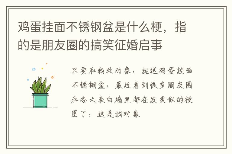 指的是朋友圈的搞笑征婚启事 鸡蛋挂面不锈钢盆是什么梗