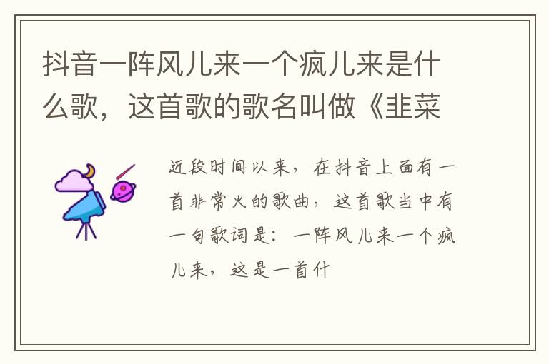 这首歌的歌名叫做《韭菜花儿开》 抖音一阵风儿来一个疯儿来是什么歌