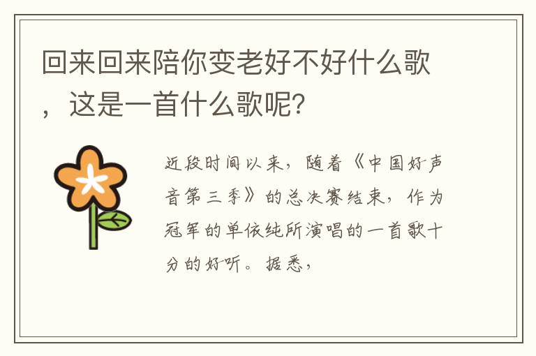 这是一首什么歌呢 回来回来陪你变老好不好什么歌