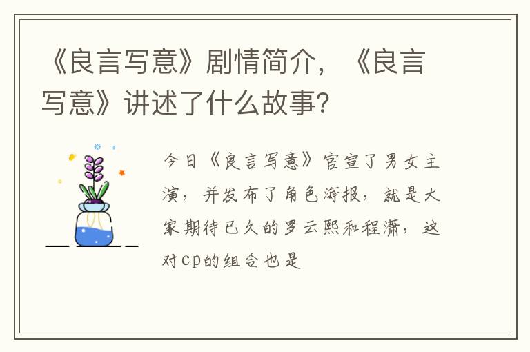 《良言写意》讲述了什么故事 《良言写意》剧情简介