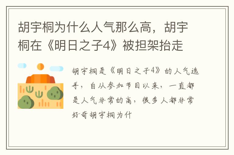 胡宇桐在《明日之子4》被担架抬走 胡宇桐为什么人气那么高