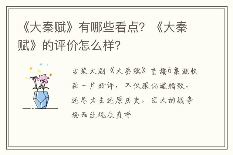 《大秦赋》的评价怎么样 《大秦赋》有哪些看点