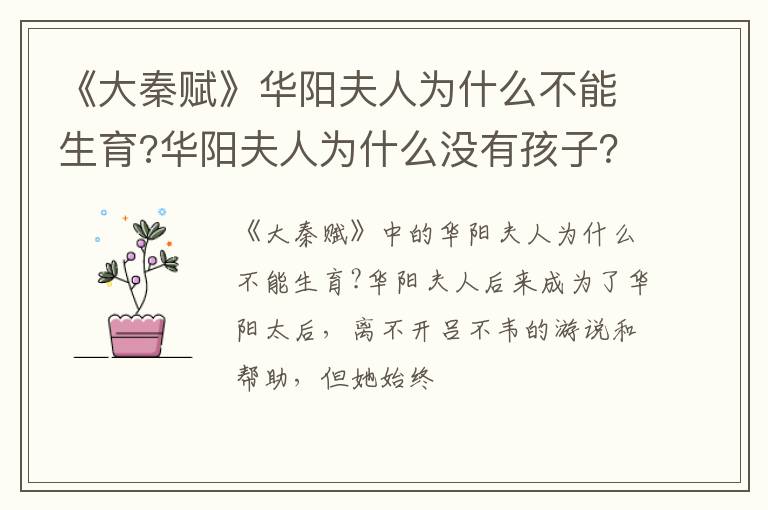 华阳夫人为什么没有孩子 《大秦赋》华阳夫人为什么不能生育