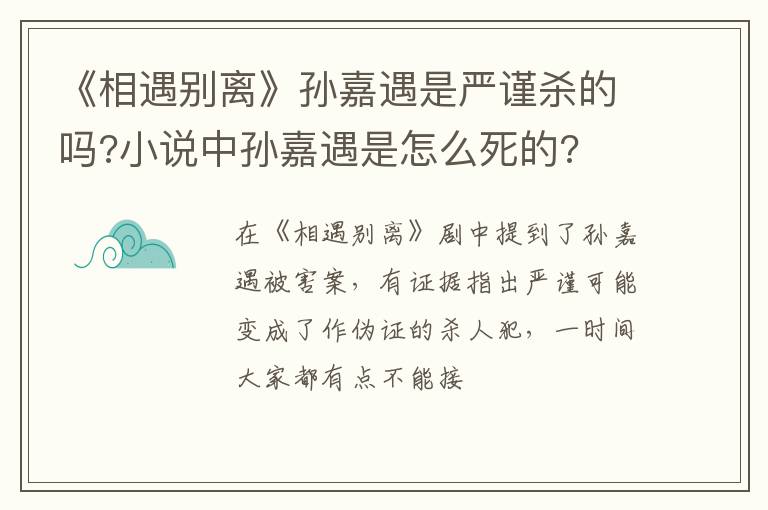 小说中孙嘉遇是怎么死的 《相遇别离》孙嘉遇是严谨杀的吗