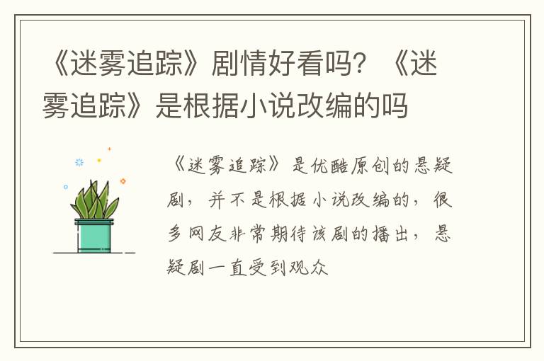 《迷雾追踪》是根据小说改编的吗 《迷雾追踪》剧情好看吗