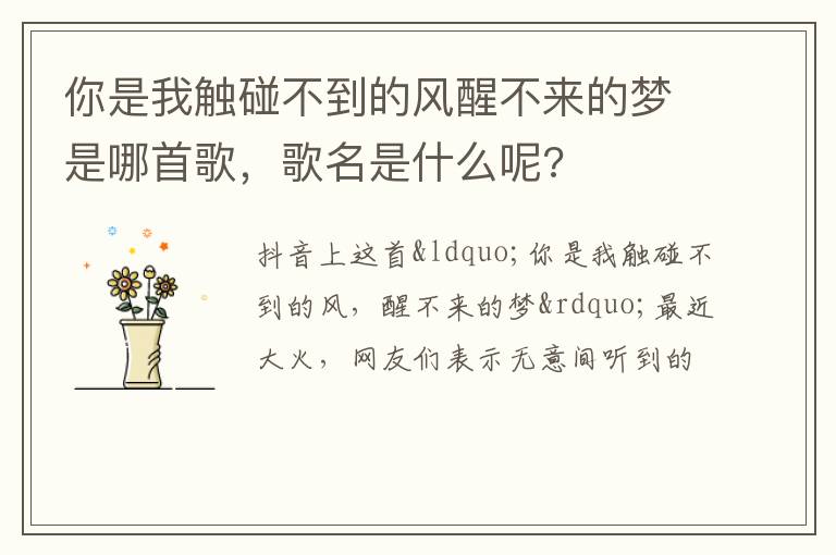 歌名是什么呢 你是我触碰不到的风醒不来的梦是哪首歌