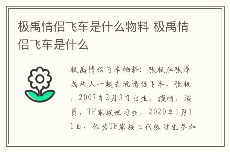 极禹情侣飞车是什么 极禹情侣飞车是什么物料