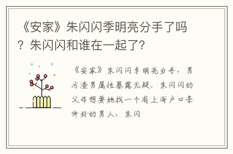 朱闪闪和谁在一起了 《安家》朱闪闪季明亮分手了吗