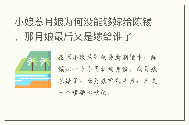 那月娘最后又是嫁给谁了 小娘惹月娘为何没能够嫁给陈锡
