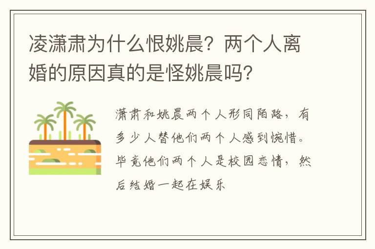 两个人离婚的原因真的是怪姚晨吗 凌潇肃为什么恨姚晨