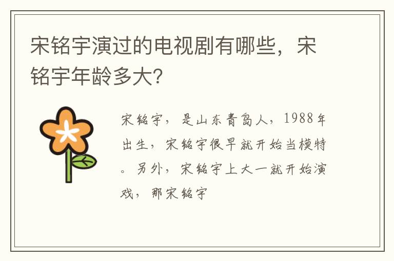 宋铭宇年龄多大 宋铭宇演过的电视剧有哪些