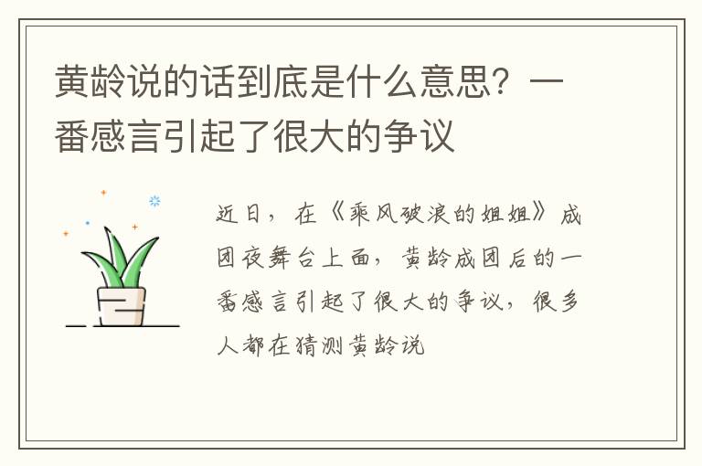 一番感言引起了很大的争议 黄龄说的话到底是什么意思