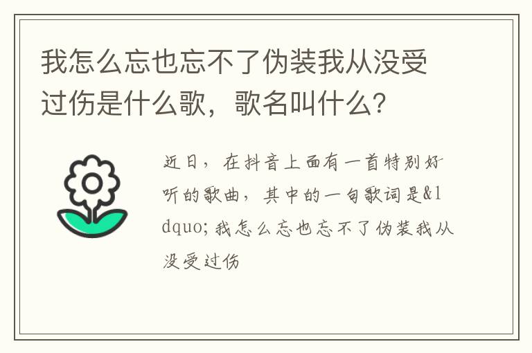 歌名叫什么 我怎么忘也忘不了伪装我从没受过伤是什么歌