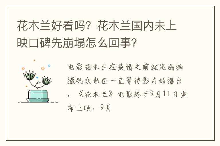 花木兰国内未上映口碑先崩塌怎么回事 花木兰好看吗