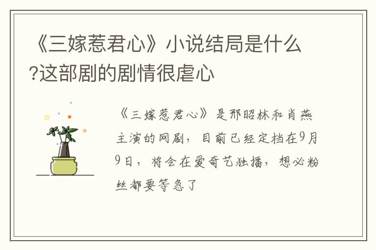 这部剧的剧情很虐心 《三嫁惹君心》小说结局是什么