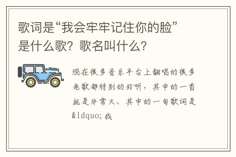 歌名叫什么 歌词是“我会牢牢记住你的脸”是什么歌
