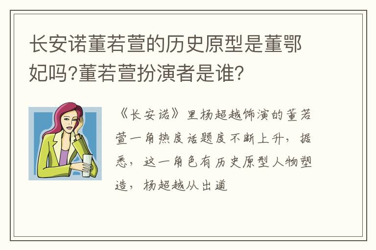 董若萱扮演者是谁 长安诺董若萱的历史原型是董鄂妃吗