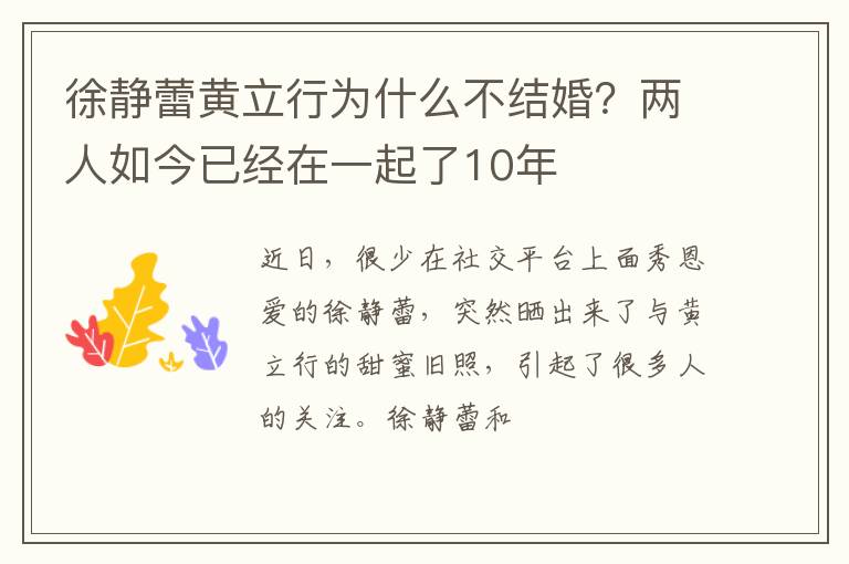 两人如今已经在一起了10年 徐静蕾黄立行为什么不结婚