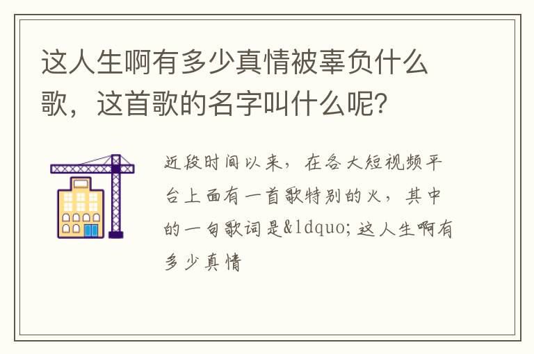 这首歌的名字叫什么呢 这人生啊有多少真情被辜负什么歌
