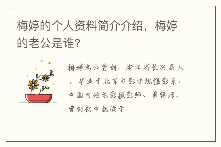 梅婷的老公是谁 梅婷的个人资料简介介绍