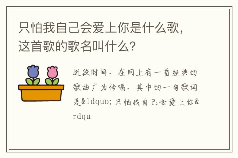 这首歌的歌名叫什么 只怕我自己会爱上你是什么歌