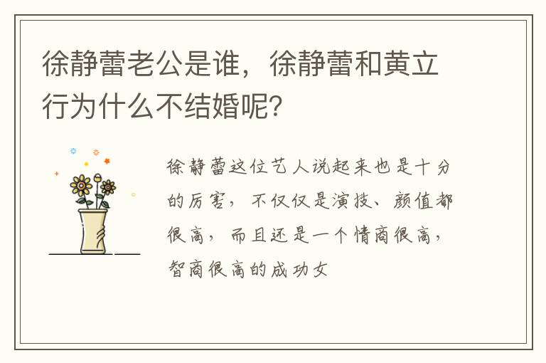 徐静蕾和黄立行为什么不结婚呢 徐静蕾老公是谁