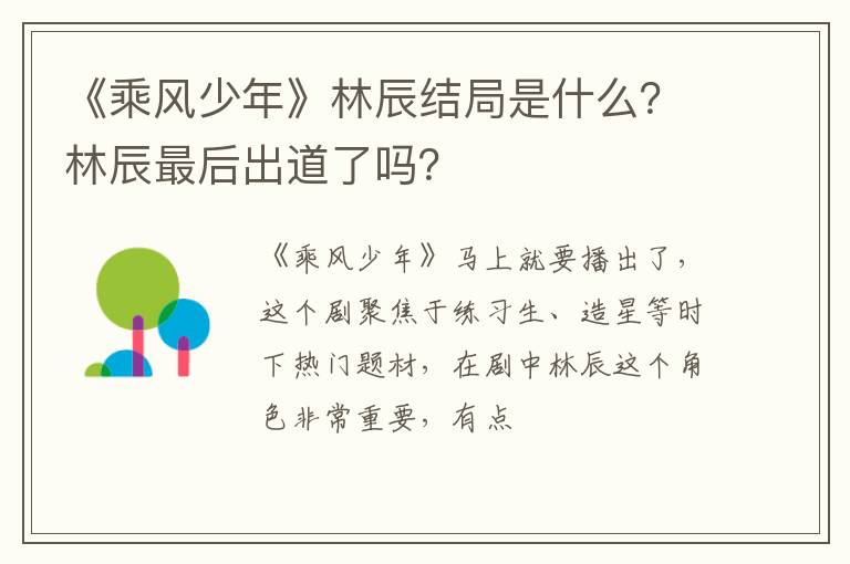 林辰最后出道了吗 《乘风少年》林辰结局是什么