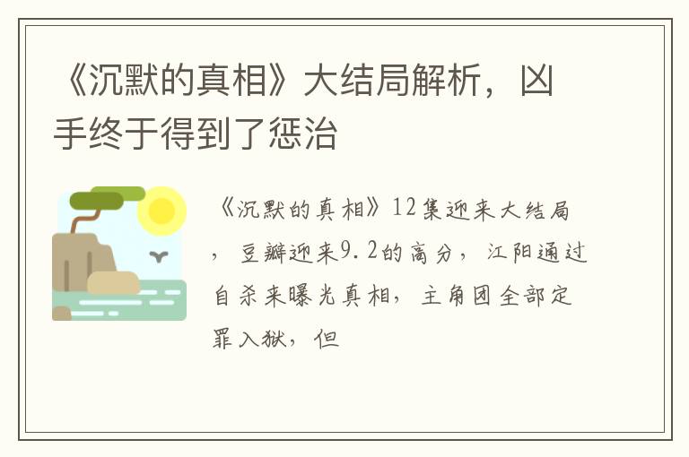 凶手终于得到了惩治 《沉默的真相》大结局解析