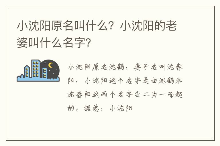 小沈阳的老婆叫什么名字 小沈阳原名叫什么