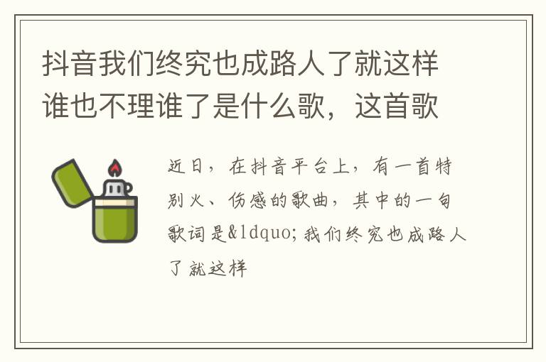 这首歌的名字叫什么 抖音我们终究也成路人了就这样谁也不理谁了是什么歌