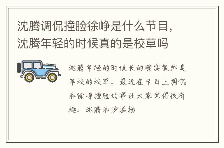 沈腾年轻的时候真的是校草吗 沈腾调侃撞脸徐峥是什么节目