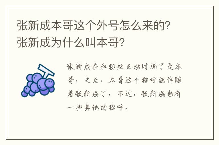 张新成为什么叫本哥 张新成本哥这个外号怎么来的